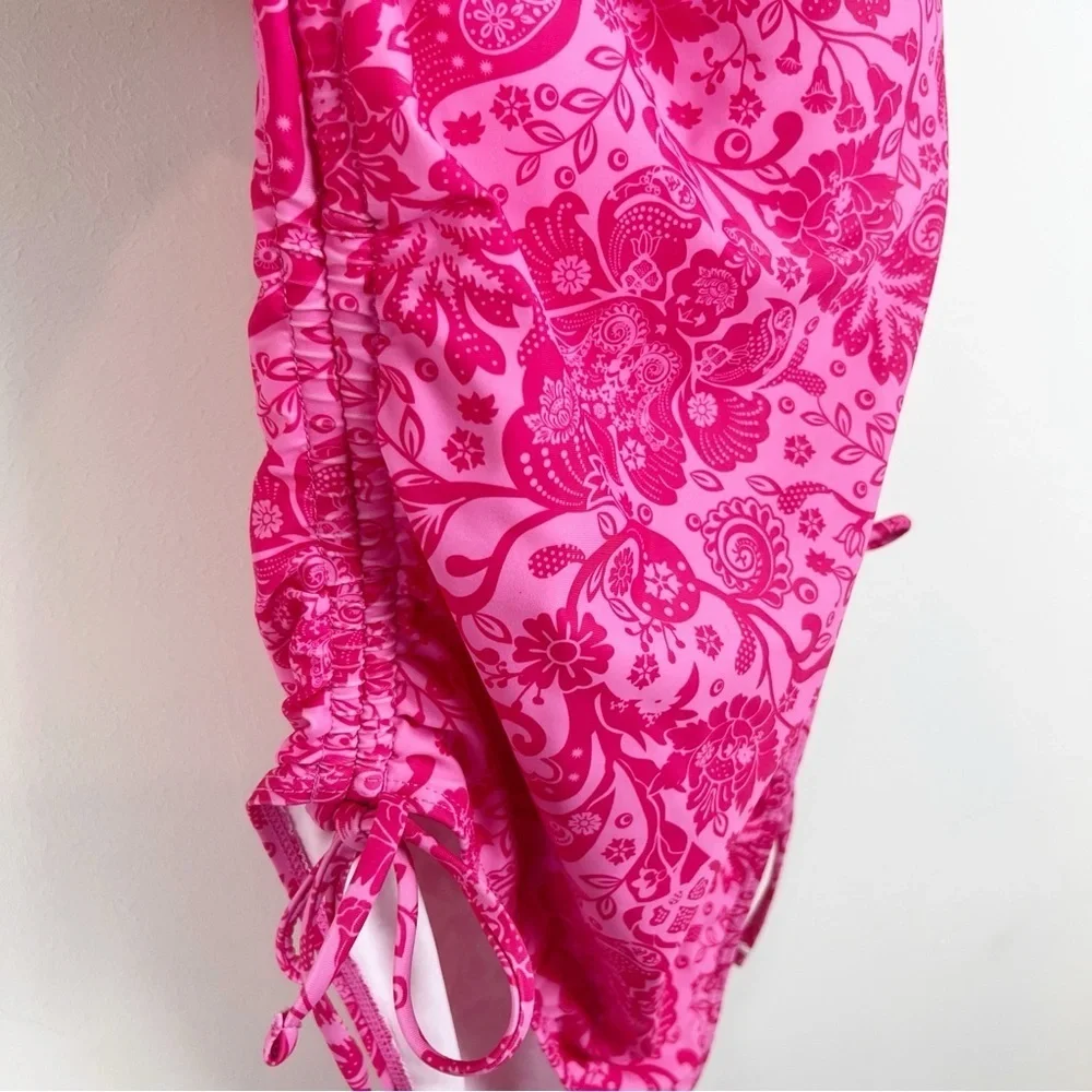 Pink Floral One Piece Swimsuit XS Paisley Feminine Side Ties Cheeky Kidcore